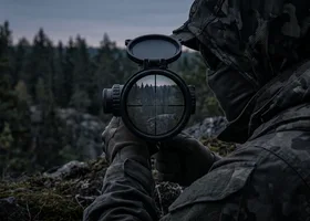 Cecchino softair in posizione di appostamento outdoor